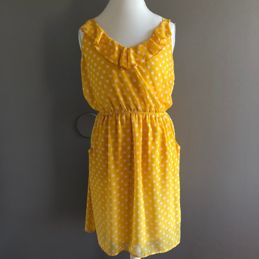 Maurice's Yellow Polka Dot Ruffle Lined Dress